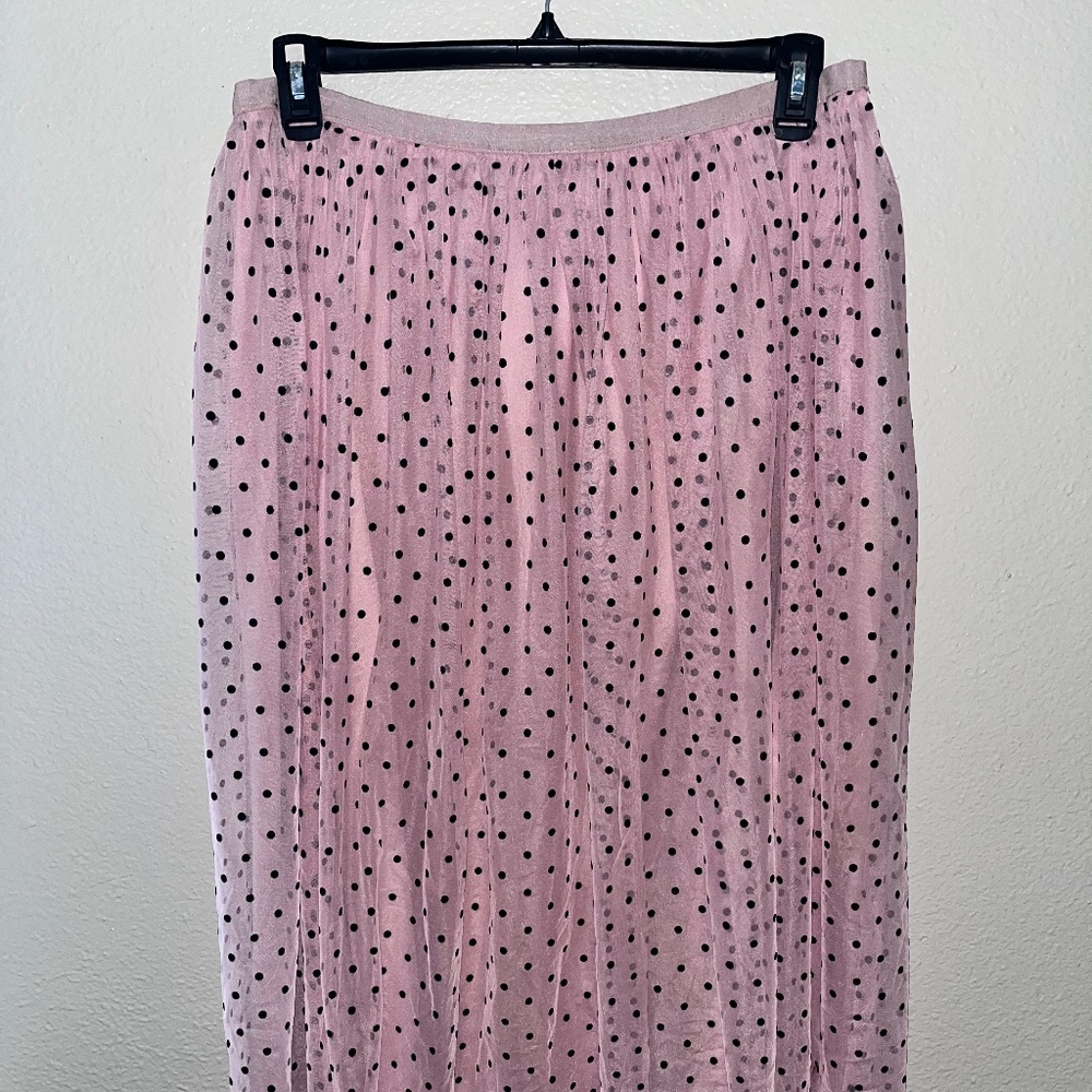 Pink and black polka dot skirt